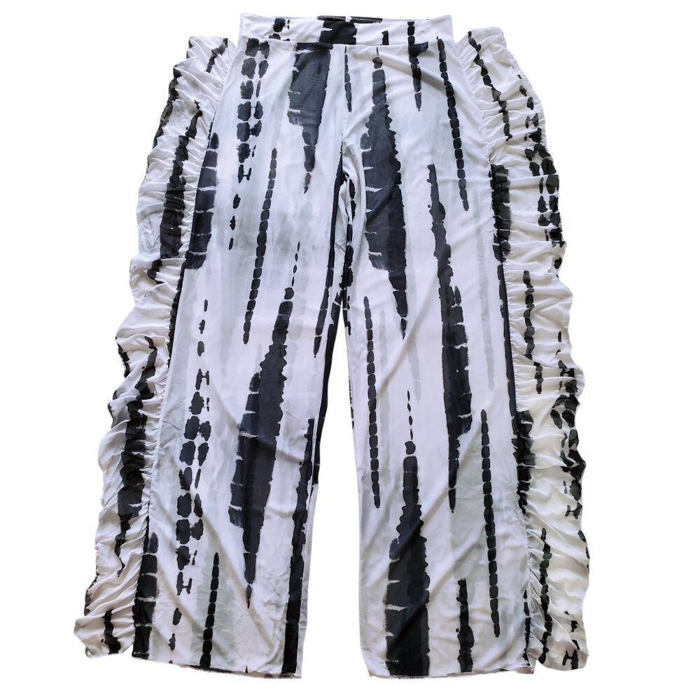 Tie Dye Transparent Mesh Beach Pants High Waist Wide Leg White & Navy Blue M - Picture 4 of 11